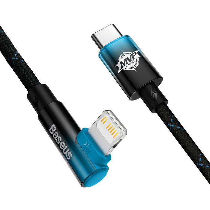 Baseus MVP 2 Elbow kątowy kabel przewód Power Delivery z bocznym wtykiem USB Typ C / Lightning 1m 20W niebieski (CAVP000221)