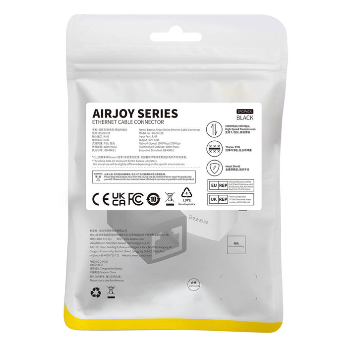 Złączka sieciowa łącznik kabli Ethernet RJ-45 Baseus AirJoy Series 1 szt. - czarna