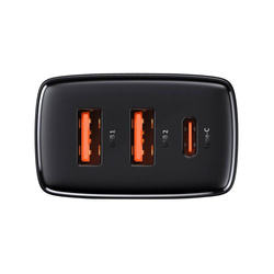 Baseus Compact szybka ładowarka sieciowa 2x USB / USB Typ C 30W 3A Power Delivery Quick Charge czarny (CCXJ-E01)