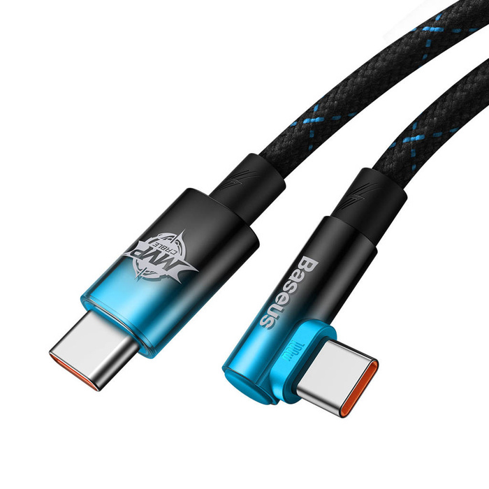 Baseus MVP Elbow kątowy kabel przewód Power Delivery z bocznym wtykiem USB Typ C / USB Typ C 1 m 100W 5A niebieski (CAVP000621)