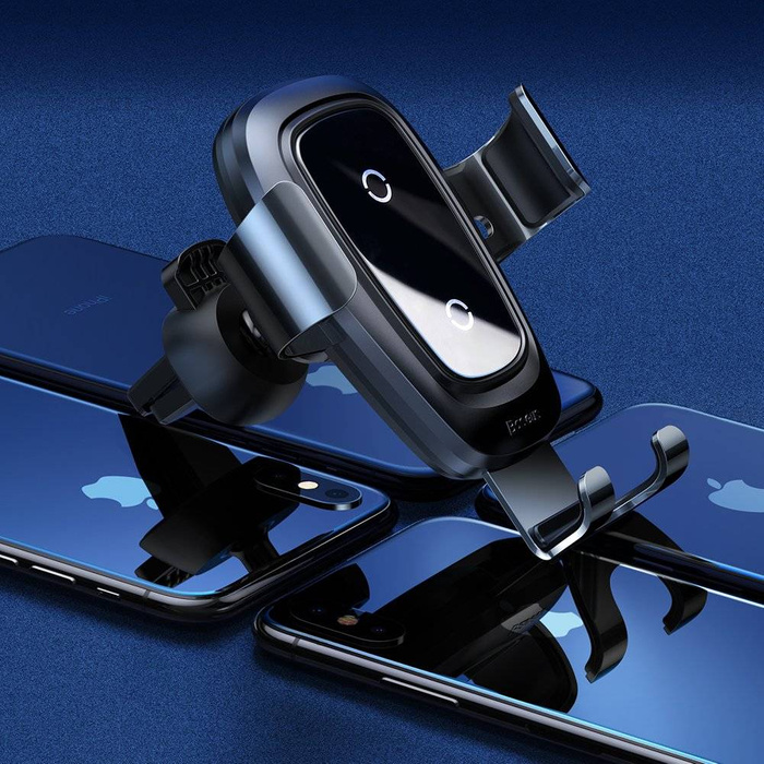 Baseus Metal Gravity Wireless Charger metalowy uchwyt samochodowy na kratkę wentylacyjną bezprzewodowa ładowarka Qi czarny (WXYL-B0A)