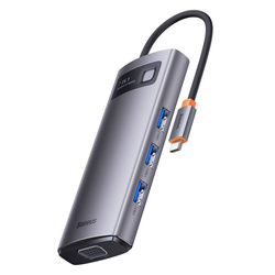 Baseus Metal Gleam Series stacja dokująca HUB 7 w 1 USB Typ C - 1 x HDMI / 1 x VGA / 3 x USB 3.2 Gen. 1 / 1 x Power Delivery / 1 x RJ-45 Ethernet szary (WKWG040013)