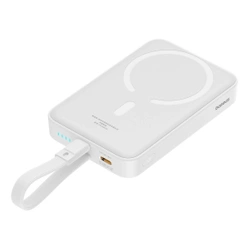 Powerbank Baseus Magnetic Mini MagSafe 10000mAh 20W z wbudowanym kablem Lightning - biały + kabel Baseus Simple Series USB-C - USB-C 60W 0.3m