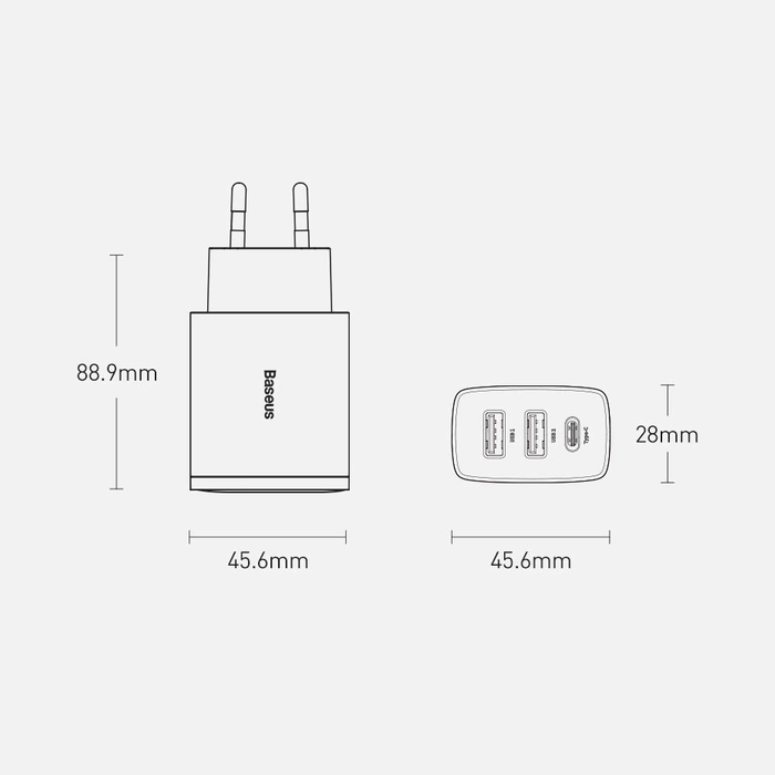 Baseus Compact szybka ładowarka sieciowa 2x USB / USB Typ C 30W 3A Power Delivery Quick Charge biały (CCXJ-E02)