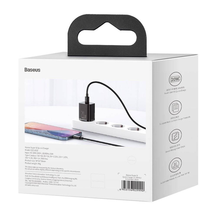 Baseus Super Si 1C szybka ładowarka USB Typ C 20 W Power Delivery czarny (CCSUP-B01)