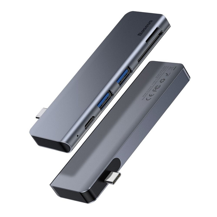 BASEUS HUB adapter przejściówka Typ C na 2x USB3.0 / TF / SD / Typ C (Power Delivery) szary CAHUB-K0G