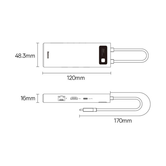 Baseus Metal Gleam Series stacja dokująca HUB 7 w 1 USB Typ C - 1 x HDMI / 1 x VGA / 3 x USB 3.2 Gen. 1 / 1 x Power Delivery / 1 x RJ-45 Ethernet szary (WKWG040013)