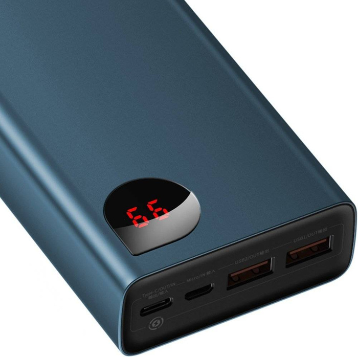 Baseus Adaman power bank 2x USB / 1x USB Typ C / 1x micro USB 20000mAh 65W Quick Charge 4.0 Power Delivery niebieski (PPIMDA-D03)