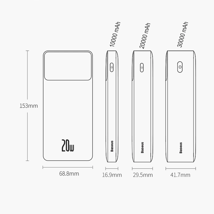 Baseus Bipow powerbank z szybkim ładowaniem 10000mAh 20W biały (Overseas Edition) + kabel USB-A - Micro USB 0.25m biały (PPBD050502)