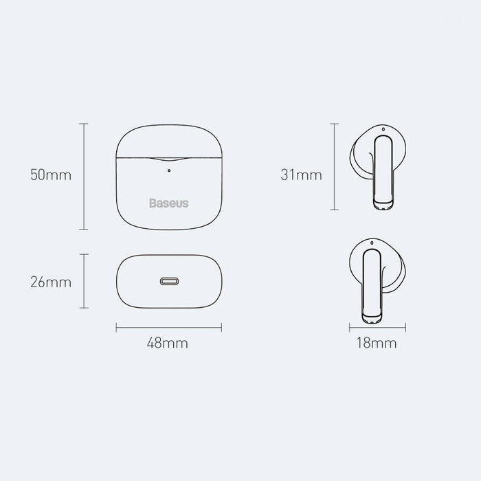 Baseus E3 bezprzewodowe słuchawki Bluetooth 5.0 TWS douszne wodoodporne IP64 biały (NGTW080002)