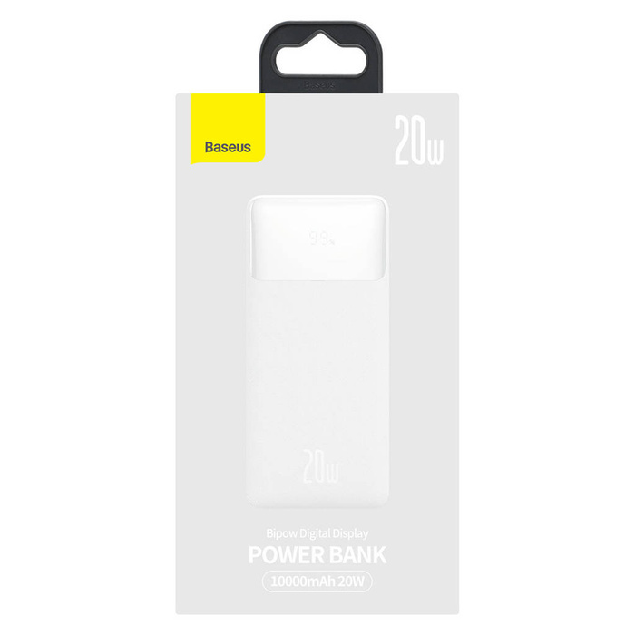 Baseus Bipow powerbank z szybkim ładowaniem 10000mAh 20W biały (Overseas Edition) + kabel USB-A - Micro USB 0.25m biały (PPBD050502)