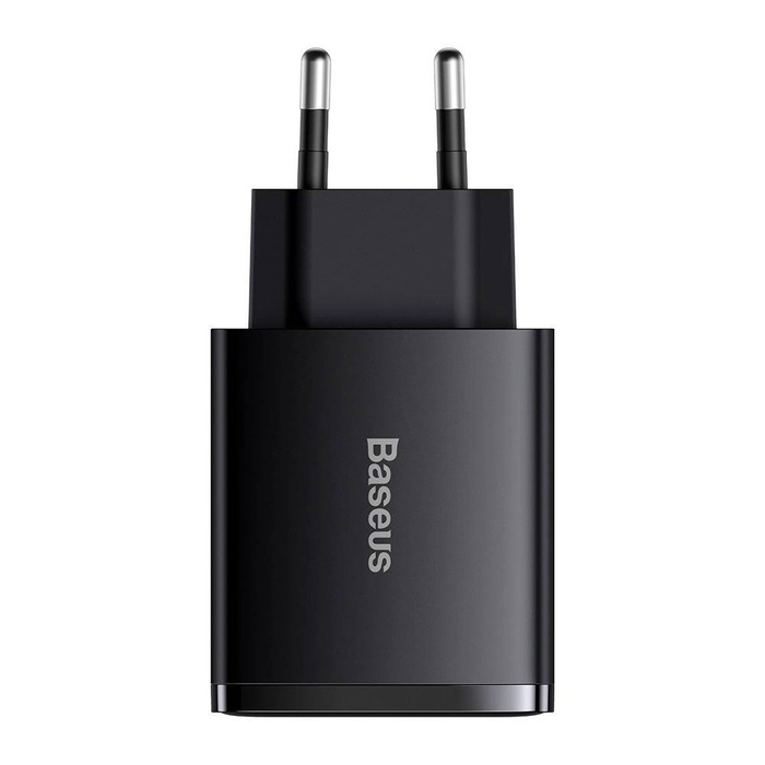 Baseus Compact szybka ładowarka sieciowa 2x USB / USB Typ C 30W 3A Power Delivery Quick Charge czarny (CCXJ-E01)