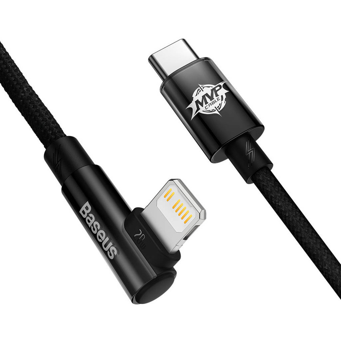 Baseus MVP 2 Elbow kątowy kabel przewód Power Delivery z bocznym wtykiem USB Typ C / Lightning 2m 20W czarny (CAVP000301)