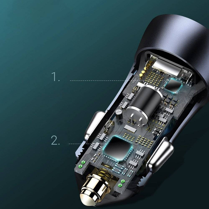 Baseus Golden Contactor Pro szybka ładowarka samochodowa USB Typ C / USB 40 W Power Delivery 3.0 Quick Charge 4+ SCP FCP AFC + kabel USB Typ C - Lightning szary (TZCCJD-B0G)