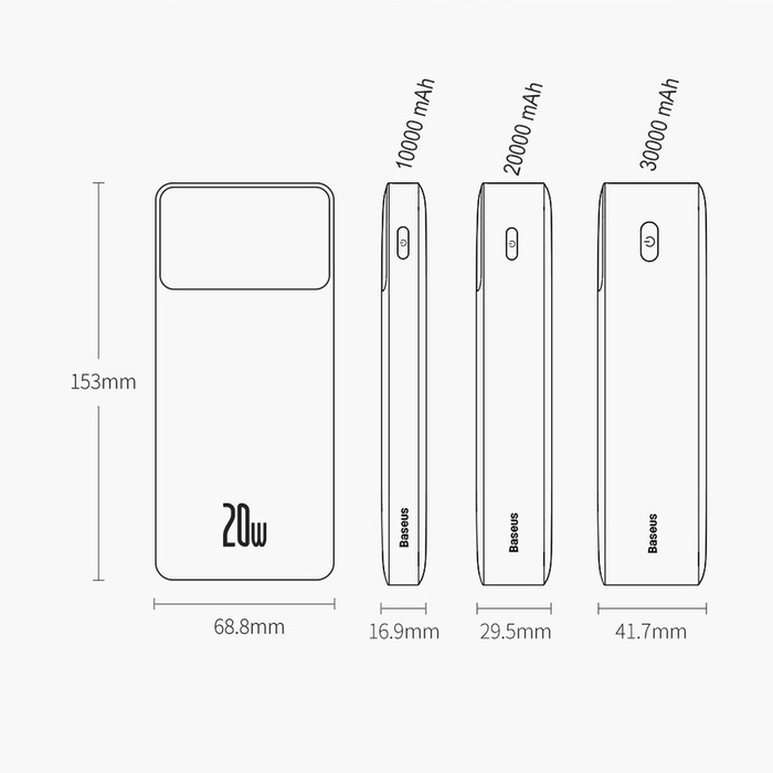 Baseus Bipow powerbank z szybkim ładowaniem 10000mAh 20W biały (Overseas Edition) + kabel USB-A - Micro USB 0.25m biały (PPBD050502)