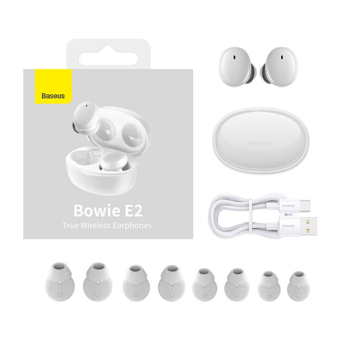 Baseus Bowie E2 bezprzewodowe słuchawki TWS Bluetooth 5.2 wodoodporne IP55 biały (NGTW090002)