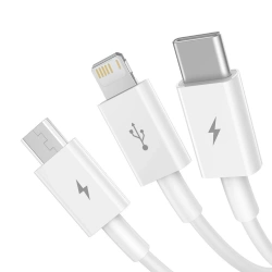 [PO ZWROCIE] Baseus Superior 3w1 kabel USB - Lightning / USB Typ C / micro USB 3,5 A 1,5 m Biały (CAMLTYS-02)