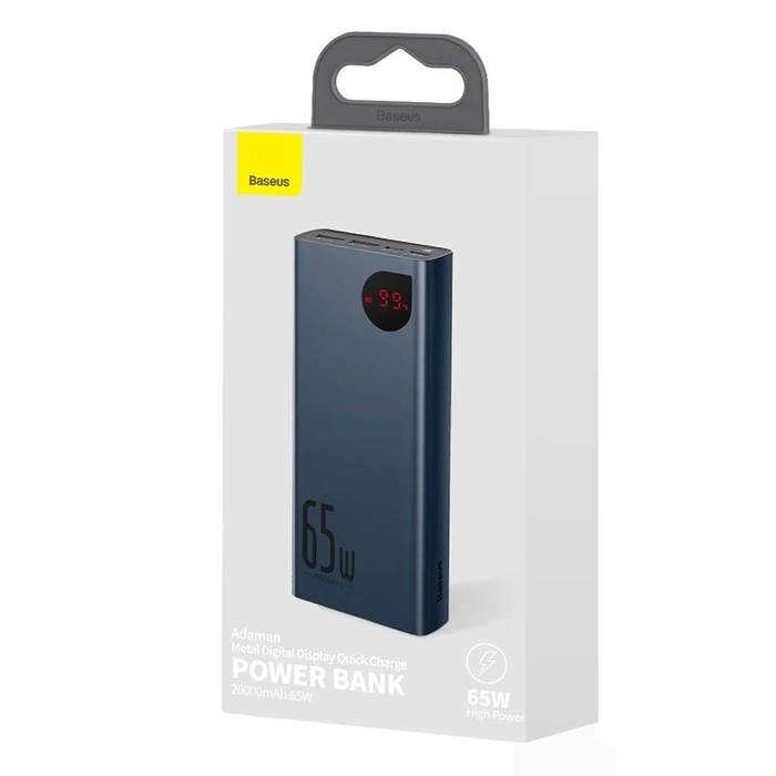 Baseus Adaman power bank 2x USB / 1x USB Typ C / 1x micro USB 20000mAh 65W Quick Charge 4.0 Power Delivery niebieski (PPIMDA-D03)