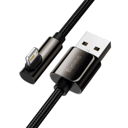 [PO ZWROCIE] Baseus Legendary kątowy nylonowy kabel przewód USB - Lightning dla graczy 2,4A 1m czarny (CALCS-01)