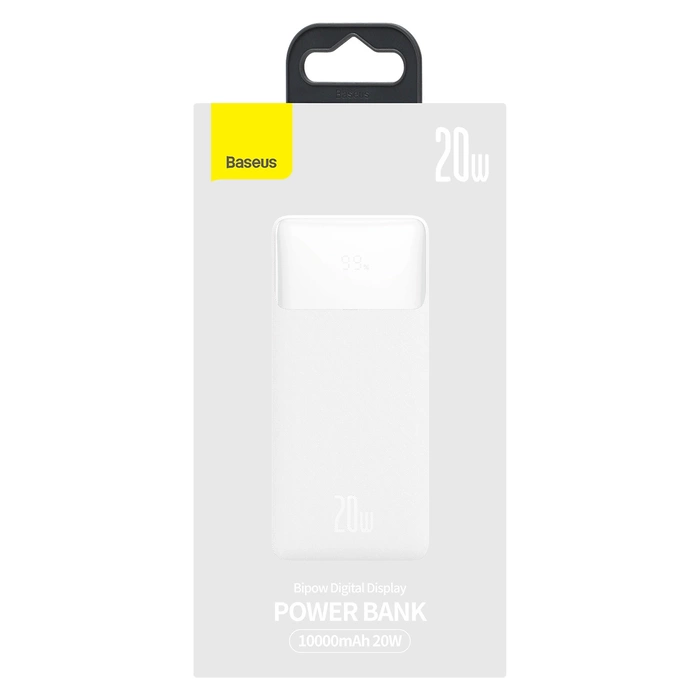 Baseus Bipow powerbank z szybkim ładowaniem 10000mAh 20W biały (Overseas Edition) + kabel USB-A - Micro USB 0.25m biały (PPBD050502)