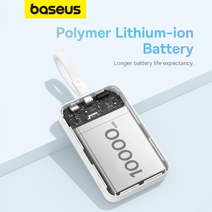 Powerbank Baseus Magnetic Mini MagSafe 10000mAh 20W z wbudowanym kablem Lightning - biały + kabel Baseus Simple Series USB-C - USB-C 60W 0.3m