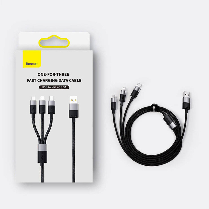 Kabel 3w1 USB - micro USB / Lightning / USB C 3.5A 1.2m Baseus StarSpeed - czarny