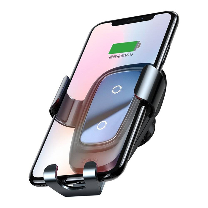 Baseus Metal Gravity Wireless Charger metalowy uchwyt samochodowy na kratkę wentylacyjną bezprzewodowa ładowarka Qi czarny (WXYL-B0A)