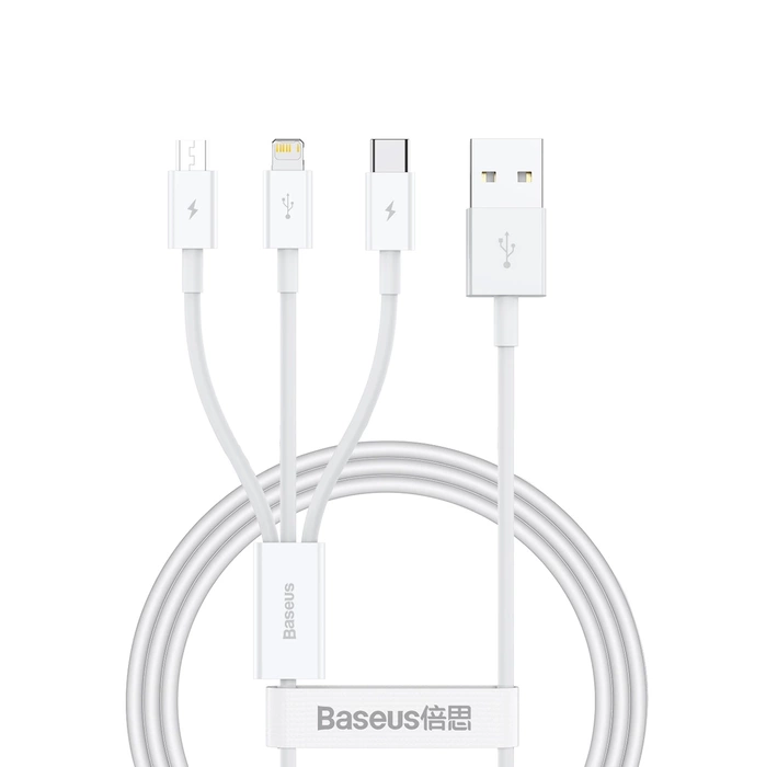 Kabel szybkiego ładowania Baseus Superior Data USB do M+L+C 3.5A 0.5M(White)