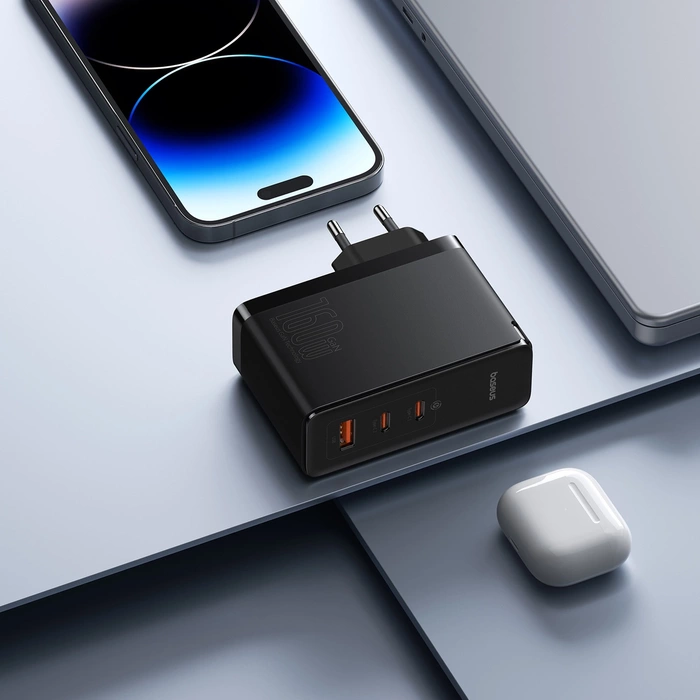 Ładowarka sieciowa Baseus GaN5 Pro 2 x USB-C + USB, 160W (czarna)