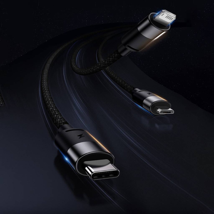 Baseus StarSpeed kabel 3w1 USB-A - Micro-USB / Lightning / USB-C 3.5A 1.2m fioletowy