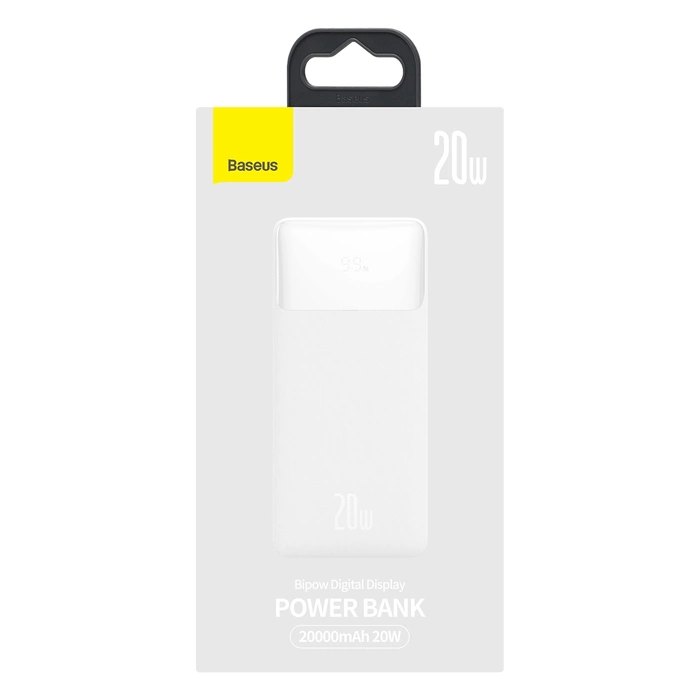 Baseus Bipow powerbank z szybkim ładowaniem 20000mAh 20W biały (Overseas Edition) + kabel USB-A - Micro USB 0.25m biały (PPBD050302)