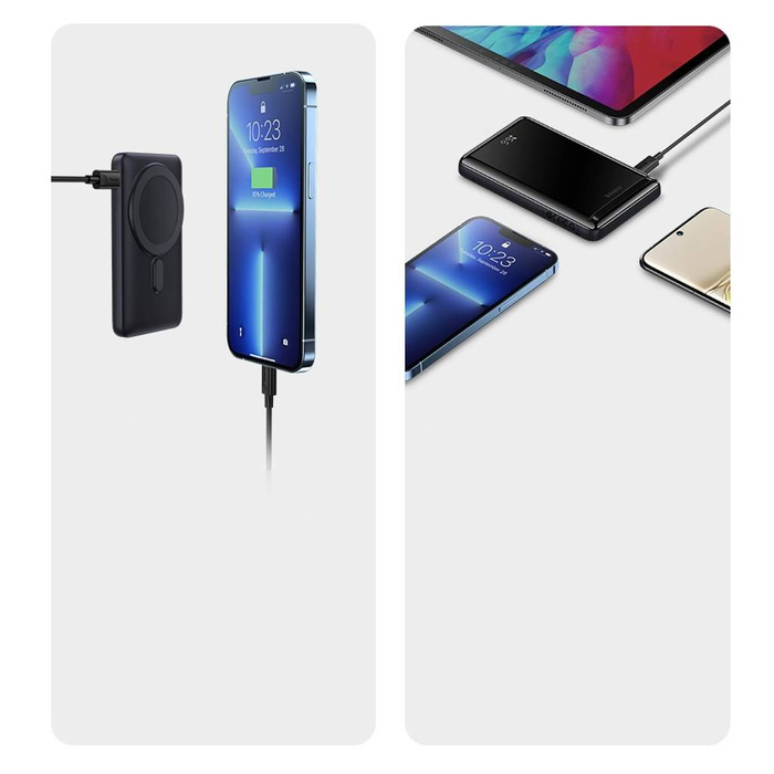 Baseus Magnetic Bracket powerbank z bezprzewodowym ładowaniem MagSafe 10000mAh 20W Overseas Edition niebieski (PPCX000203) + kabel USB Typ C Baseus Xiaobai Series 60W 0,5m