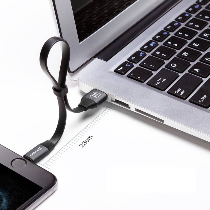 Baseus Nimble płaski kabel przewód USB / Lightning z uchwytem 2A 0,23M czarny (CALMBJ-B01)