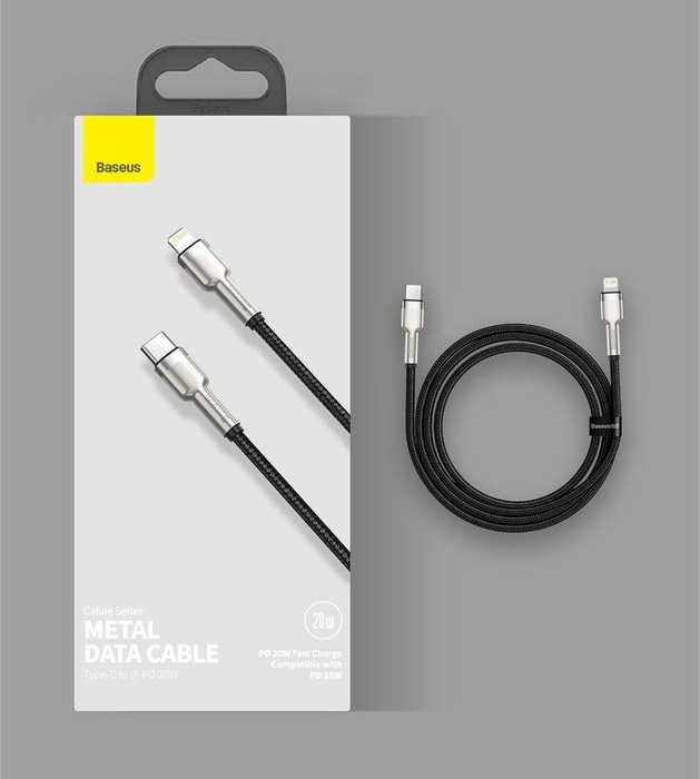 Baseus Cafule Metal Data kabel USB Typ C - Lightning 20 W Power Delivery 2 m czarny (CATLJK-B01)