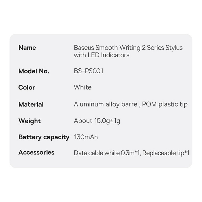 Aktywny rysik stylus do iPad Baseus Smooth Writing 2 SXBC060402 - biały