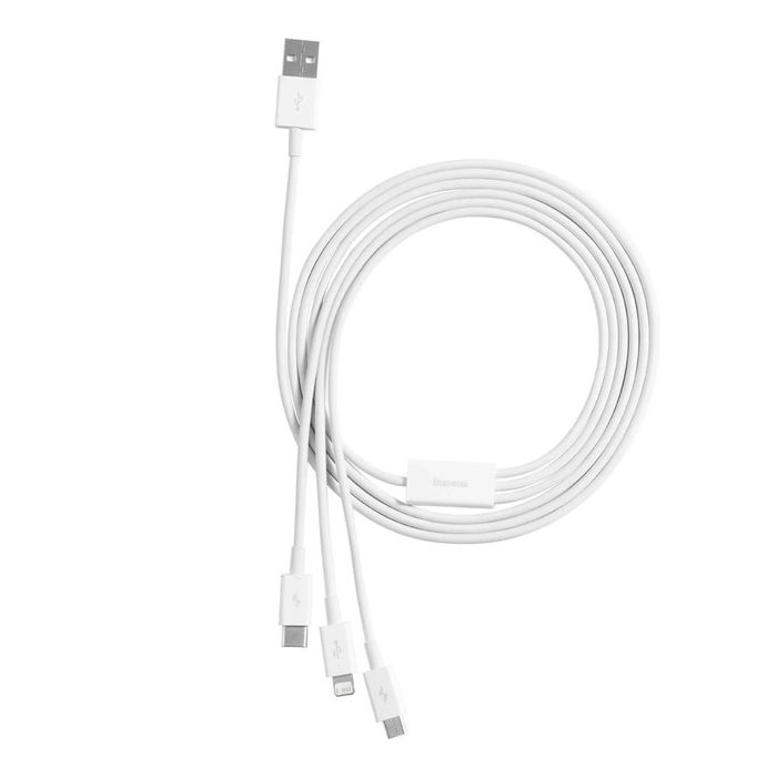 [PO ZWROCIE] Baseus Superior 3w1 kabel USB - Lightning / USB Typ C / micro USB 3,5 A 1,5 m Biały (CAMLTYS-02)