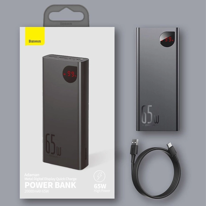 Baseus Adaman power bank 2x USB / 1x USB Typ C / 1x micro USB 20000mAh 65W Quick Charge 4.0 Power Delivery niebieski (PPIMDA-D03)