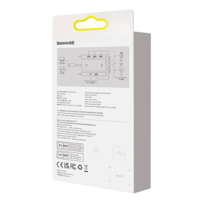 Baseus Lite Series wielofunkcyjny HUB 4w1 USB - 4x USB 3.2 gen. 1 25 cm biały (WKQX030002)