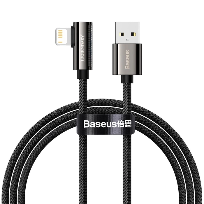 [PO ZWROCIE] Baseus Legendary kątowy nylonowy kabel przewód USB - Lightning dla graczy 2,4A 1m czarny (CALCS-01)